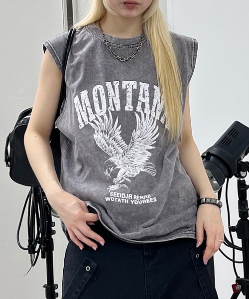 Figments（フィグメンツ）の「ピグメントノースリイーグルビッグＴ（タンクトップ・レディース・スミクロ/グレー・FREE）」の3枚目の写真