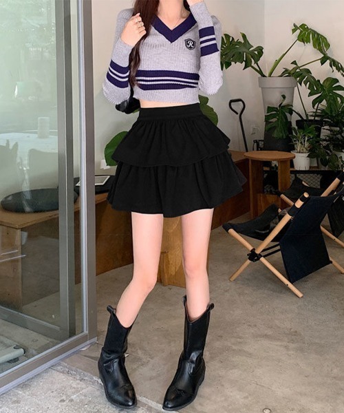 Miniministore(ミニミニストア)の「フリルティアードミニスカート ショート丈(スカート・レディース・ブラック/アイボリー・FREE)」の10枚目の写真