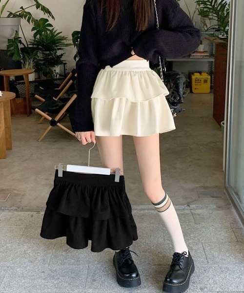 Miniministore(ミニミニストア)の「フリルティアードミニスカート ショート丈(スカート・レディース・ブラック/アイボリー・FREE)」の9枚目の写真