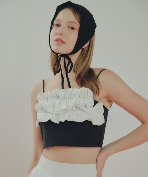 ECREL（エクレール）の「バルーンフリルリボンビスチェ（キャミソール・レディース・ブラック/ベージュ・FREE）」の10枚目の写真