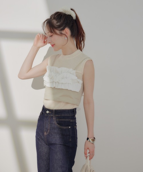 ECREL（エクレール）の「バルーンフリルリボンビスチェ（キャミソール・レディース・ブラック/ベージュ・FREE）」の5枚目の写真