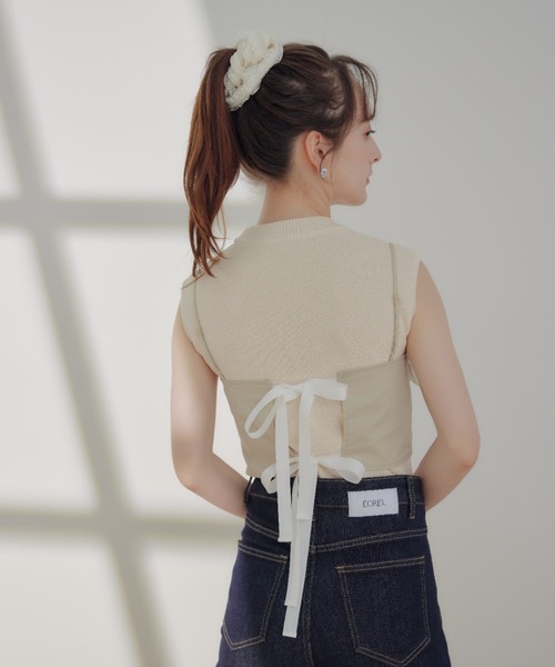 ECREL（エクレール）の「バルーンフリルリボンビスチェ（キャミソール・レディース・ブラック/ベージュ・FREE）」の7枚目の写真