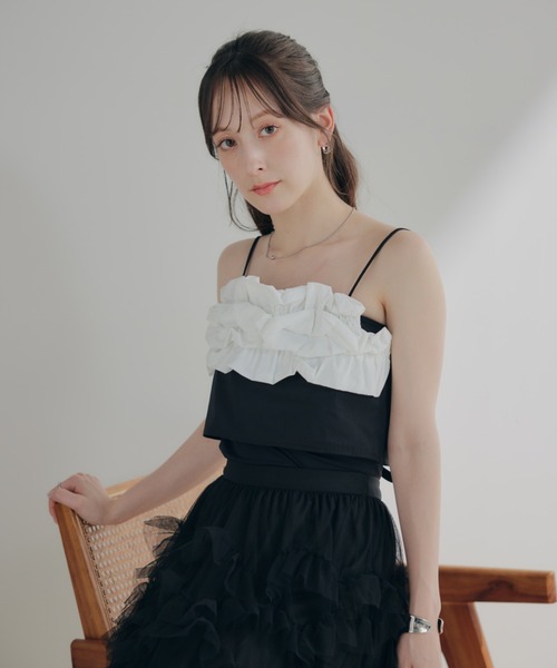 ECREL（エクレール）の「バルーンフリルリボンビスチェ（キャミソール・レディース・ブラック/ベージュ・FREE）」の11枚目の写真