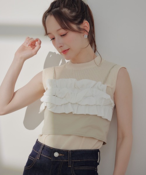 ECREL（エクレール）の「バルーンフリルリボンビスチェ（キャミソール・レディース・ブラック/ベージュ・FREE）」の12枚目の写真