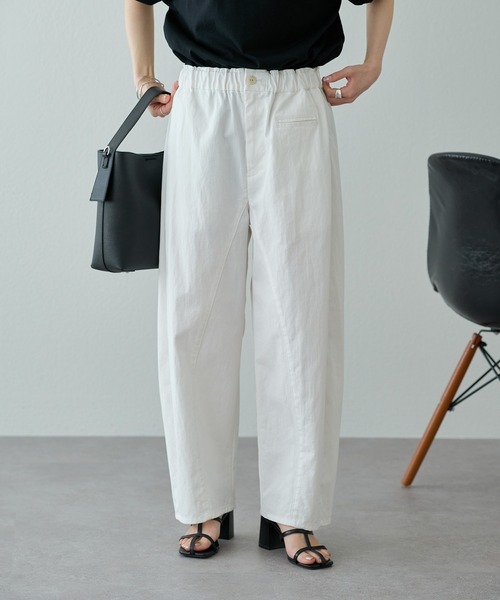 PUAL CE CIN（ピュアルセシン）の「ウエストポイント カーブシルエットパンツ（チノパンツ・レディース・オフホワイト/ブラック・FREE）」の8枚目の写真