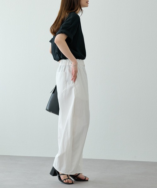 PUAL CE CIN（ピュアルセシン）の「ウエストポイント カーブシルエットパンツ（チノパンツ・レディース・オフホワイト/ブラック・FREE）」の4枚目の写真