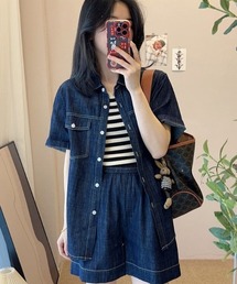 デニム風ショートパンツ&シャツセット
