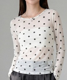 Per sist ence（パーシエンス）の「シアーフラワーフロッキープルオーバー 透け感トップス／花柄シアー／長袖レイヤード/ドット（Tシャツ/カットソー）」