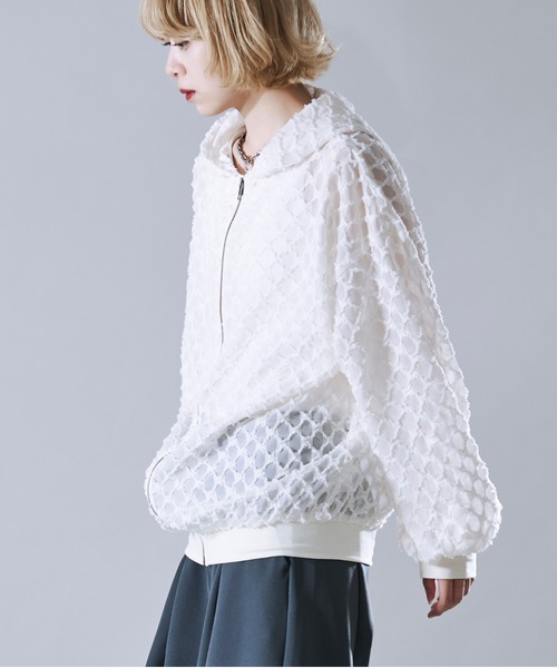 Ellno Loset（エルノロゼット）の「シアーフリンジジャガードブルゾン（ブルゾン・メンズ・アイボリー/ブラック・MEDIUM/LARGE/SMALL）」の4枚目の写真