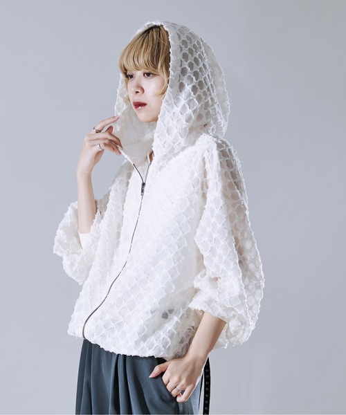 ella シアーブルゾン　ホワイト Ellno Loset（エルノロゼット）の「シアーフリンジジャガード