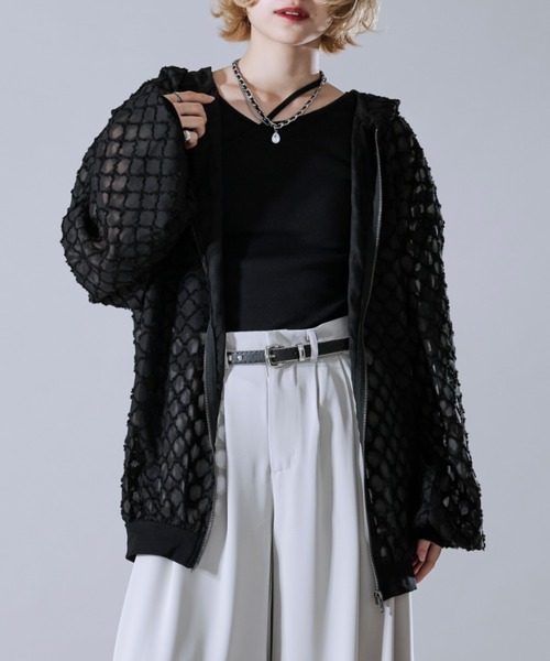 Ellno Loset（エルノロゼット）の「シアーフリンジジャガードブルゾン（ブルゾン・メンズ・アイボリー/ブラック・MEDIUM/LARGE/SMALL）」の17枚目の写真