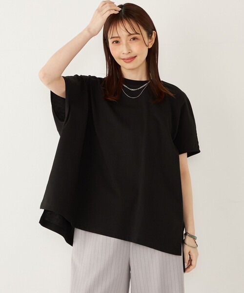 SHIPS Colors(シップス カラーズ)の「SHIPS Colors:〈手洗い可能〉ハイツイスト ケープ プルオーバー(Tシャツ/カットソー・レディース・ベージュ/オフホワイト/ブラック・ONE SIZE)」の2枚目の写真