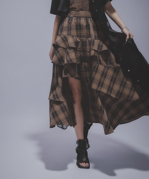 HARE（ハレ）の「アシメフリルスリットスカート(HARE)（スカート・レディース・ブラック/オレンジ・FREE）」の14枚目の写真