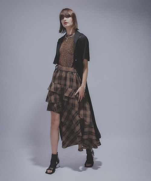 HARE（ハレ）の「アシメフリルスリットスカート(HARE)（スカート・レディース・ブラック/オレンジ・FREE）」の7枚目の写真