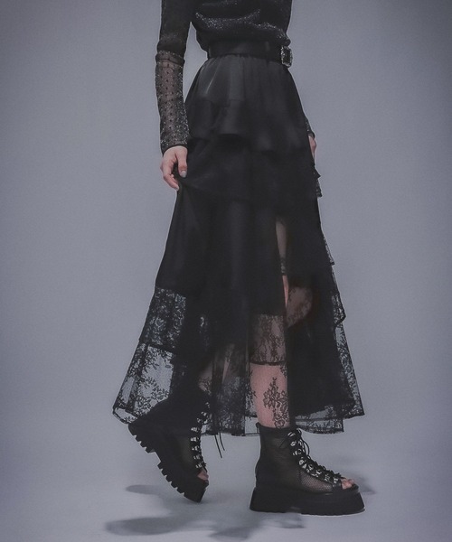 HARE（ハレ）の「アシメフリルスリットスカート(HARE)（スカート・レディース・ブラック/オレンジ・FREE）」の10枚目の写真