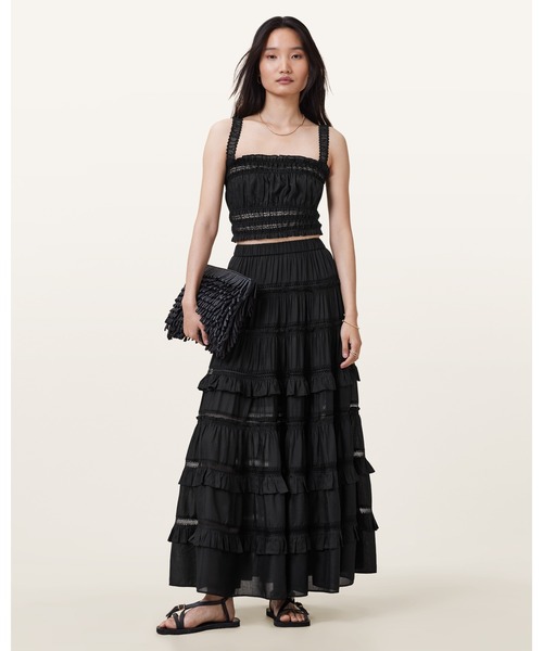 ALLSAINTS(オールセインツ)の「TALIA TIERED MAXI SKIRT | TALIA ティアード マキシ スカート(スカート・レディース・ブラック・6/4/10)」の1枚目の写真
