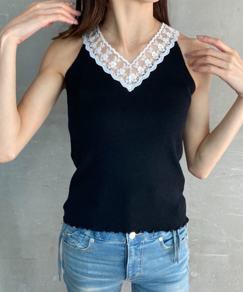tolene(トレネ)の「レース使いタンクトップ(タンクトップ・レディース・ホワイト/ブラック/ライトベージュ・FREE)」の13枚目の写真