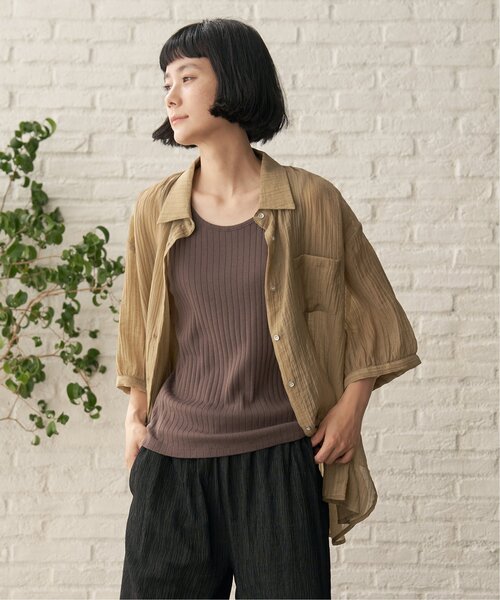 LBC（エルビーシー）の「楊柳5分袖シアーシャツ（シャツ/ブラウス・レディース・ホワイト/チャコールグレー/ブラック/マスタード/ブルー・M）」の17枚目の写真