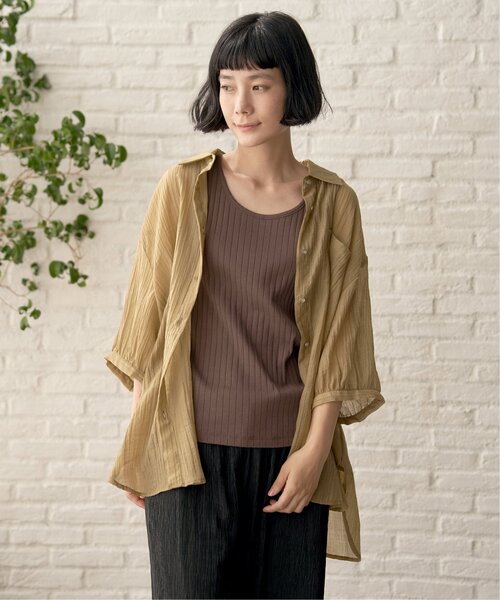 LBC（エルビーシー）の「楊柳5分袖シアーシャツ（シャツ/ブラウス・レディース・ホワイト/チャコールグレー/ブラック/マスタード/ブルー・M）」の18枚目の写真