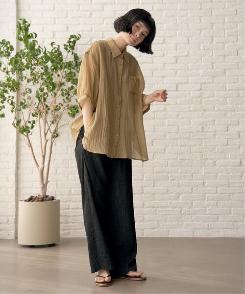 LBC（エルビーシー）の「楊柳5分袖シアーシャツ（シャツ/ブラウス・レディース・ホワイト/チャコールグレー/ブラック/マスタード/ブルー・M）」の19枚目の写真