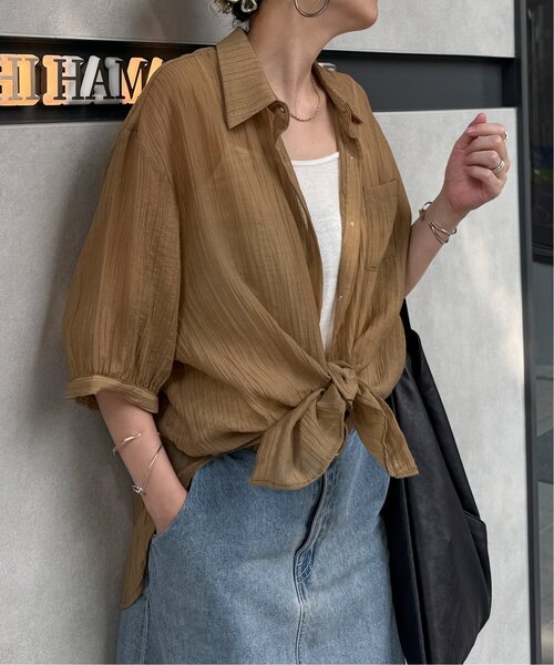 LBC（エルビーシー）の「楊柳5分袖シアーシャツ（シャツ/ブラウス・レディース・ホワイト/チャコールグレー/ブラック/マスタード/ブルー・M）」の20枚目の写真