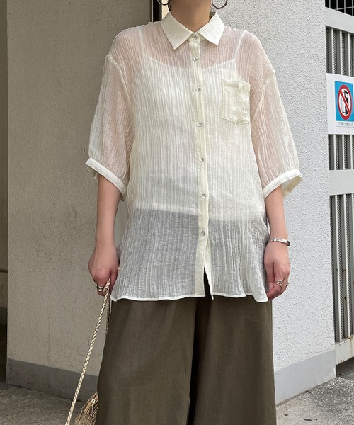 LBC（エルビーシー）の「楊柳5分袖シアーシャツ（シャツ/ブラウス・レディース・ホワイト/チャコールグレー/ブラック/マスタード/ブルー・M）」の10枚目の写真