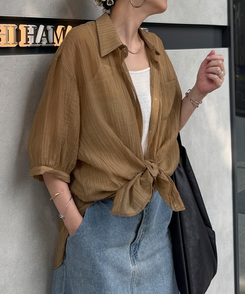 LBC（エルビーシー）の「楊柳5分袖シアーシャツ（シャツ/ブラウス・レディース・ホワイト/チャコールグレー/ブラック/マスタード/ブルー・M）」の12枚目の写真