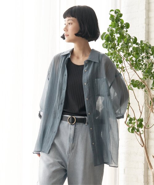 LBC（エルビーシー）の「楊柳5分袖シアーシャツ（シャツ/ブラウス・レディース・ホワイト/チャコールグレー/ブラック/マスタード/ブルー・M）」の16枚目の写真