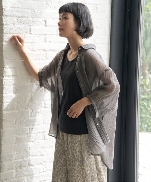 LBC(エルビーシー)の「楊柳5分袖シアーシャツ(シャツ/ブラウス・レディース・ホワイト/マスタード/チャコールグレー/ブルー/ブラック/グリーン/ネイビー/その他1・M)」の18枚目の写真