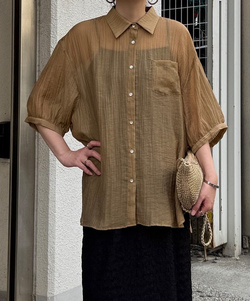 LBC(エルビーシー)の「楊柳5分袖シアーシャツ(シャツ/ブラウス・レディース・ホワイト/マスタード/チャコールグレー/ブルー/ブラック/グリーン/ネイビー/その他1・M)」の20枚目の写真