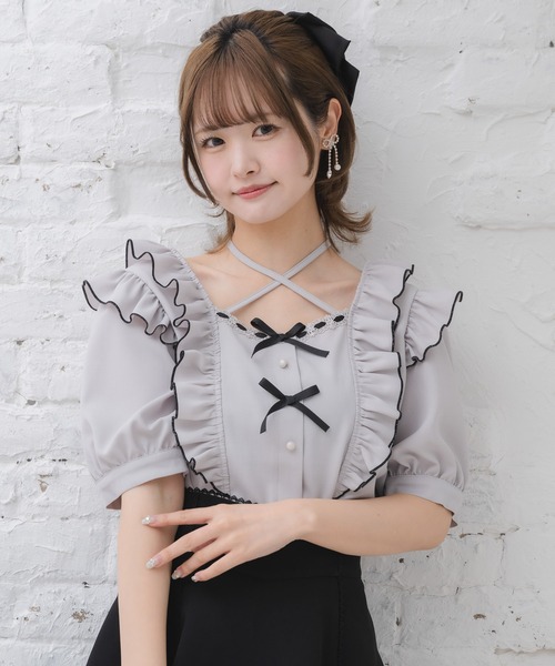 couture BY ROJITA（クチュールバイロジータ）の「ダブルリボンバイカラーブラウス（シャツ/ブラウス・レディース・パープル/ホワイト/ブラック・FREE）」の3枚目の写真