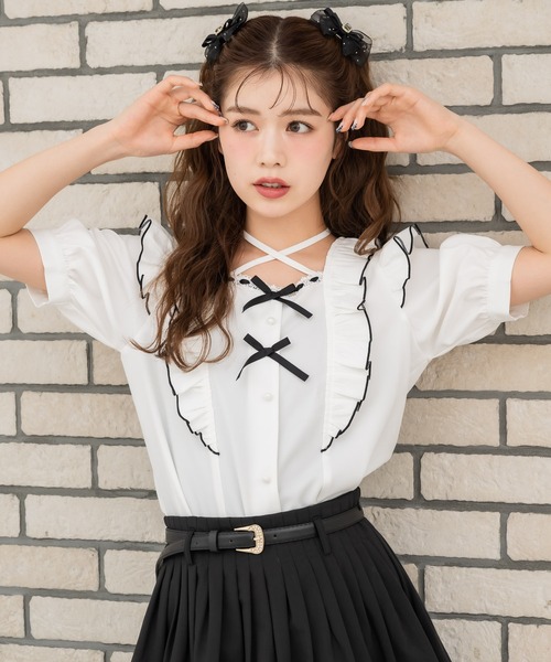 セール】ダブルリボンバイカラーブラウス（シャツ/ブラウス）｜couture