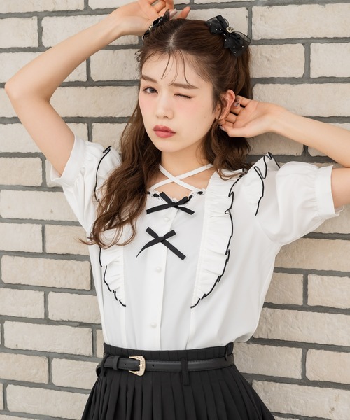 couture BY ROJITA（クチュールバイロジータ）の「ダブルリボンバイカラーブラウス（シャツ/ブラウス・レディース・パープル/ホワイト/ブラック・FREE）」の22枚目の写真