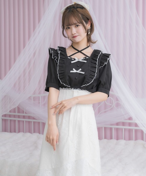 couture BY ROJITA（クチュールバイロジータ）の「ダブルリボンバイカラーブラウス（シャツ/ブラウス・レディース・パープル/ホワイト/ブラック・FREE）」の9枚目の写真