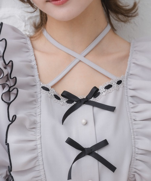 couture BY ROJITA（クチュールバイロジータ）の「ダブルリボンバイカラーブラウス（シャツ/ブラウス・レディース・パープル/ホワイト/ブラック・FREE）」の16枚目の写真