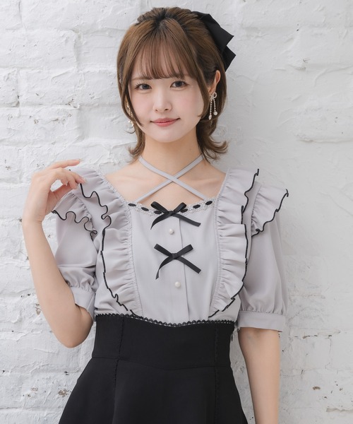 couture BY ROJITA（クチュールバイロジータ）の「ダブルリボンバイカラーブラウス（シャツ/ブラウス・レディース・パープル/ホワイト/ブラック・FREE）」の11枚目の写真