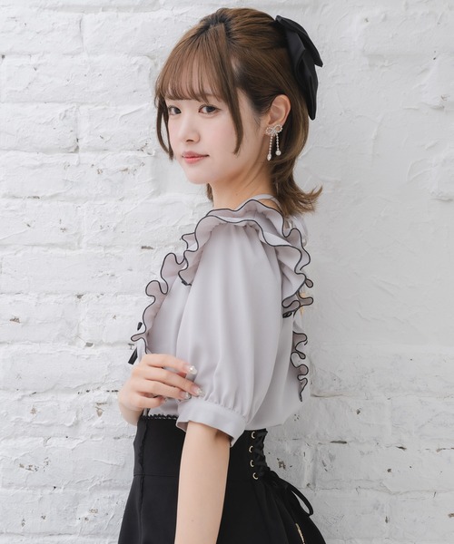 couture BY ROJITA（クチュールバイロジータ）の「ダブルリボンバイカラーブラウス（シャツ/ブラウス・レディース・パープル/ホワイト/ブラック・FREE）」の12枚目の写真