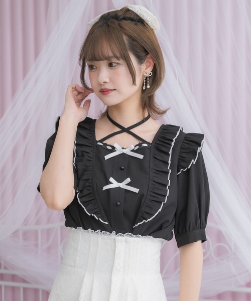 couture BY ROJITA（クチュールバイロジータ）の「ダブルリボンバイカラーブラウス（シャツ/ブラウス・レディース・パープル/ホワイト/ブラック・FREE）」の18枚目の写真
