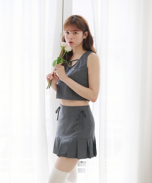 セール】front ribbon no sleeve tops / フロントリボン