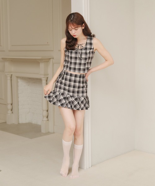 fupel（フぺル）の「front ribbon no sleeve tops / フロントリボンノースリーブトップス(セットアップ対応)（シャツ/ブラウス・レディース・グレー/ブラック・FREE）」の11枚目の写真