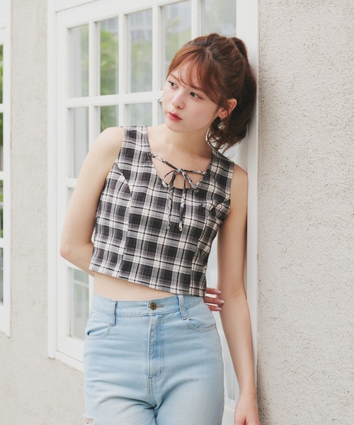 fupel（フぺル）の「front ribbon no sleeve tops / フロントリボンノースリーブトップス(セットアップ対応)（シャツ/ブラウス・レディース・グレー/ブラック・FREE）」の20枚目の写真