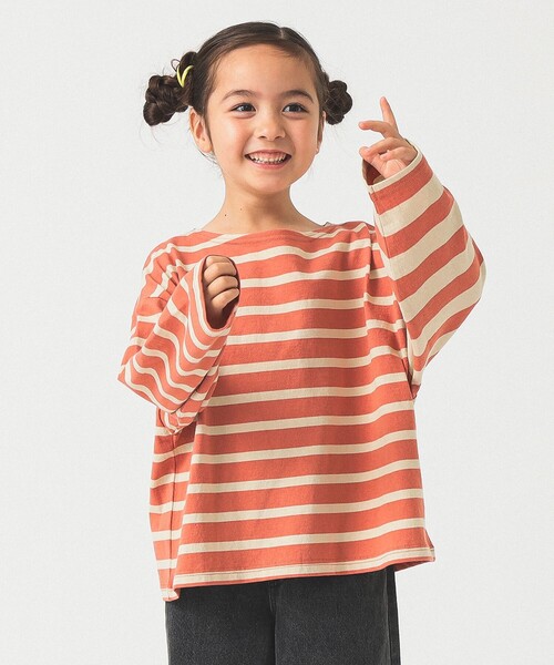 B:MING by BEAMS（ビーミングバイビームス）の「B:MING by BEAMS / ボートネック ボーダー Tシャツ 2025FW（100~140cm）（Tシャツ/カットソー・キッズ・ピンク/ブルー・130/120/100/110/140）」の3枚目の写真