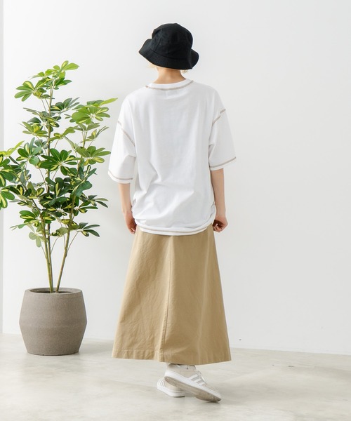 OUTDOOR EXCHANGE(アウトドアエクスチェンジ)の「【OUTDOOR EXCHANGE/アウトドアエクスチェンジ】×【ZERO STAIN/ゼロステイン】コラボ 配色 3本針ステッチ クルーネック Tシャツ(Tシャツ/カットソー・メンズ・ホワイト/アイボリー・MEDIUM/LARGE)」の4枚目の写真