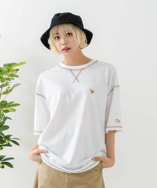 OUTDOOR EXCHANGE(アウトドアエクスチェンジ)の「【OUTDOOR EXCHANGE/アウトドアエクスチェンジ】×【ZERO STAIN/ゼロステイン】コラボ 配色 3本針ステッチ クルーネック Tシャツ(Tシャツ/カットソー・メンズ・ホワイト/アイボリー・MEDIUM/LARGE)」の6枚目の写真