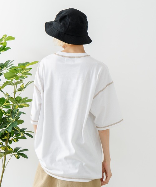 OUTDOOR EXCHANGE(アウトドアエクスチェンジ)の「【OUTDOOR EXCHANGE/アウトドアエクスチェンジ】×【ZERO STAIN/ゼロステイン】コラボ 配色 3本針ステッチ クルーネック Tシャツ(Tシャツ/カットソー・メンズ・ホワイト/アイボリー・MEDIUM/LARGE)」の9枚目の写真