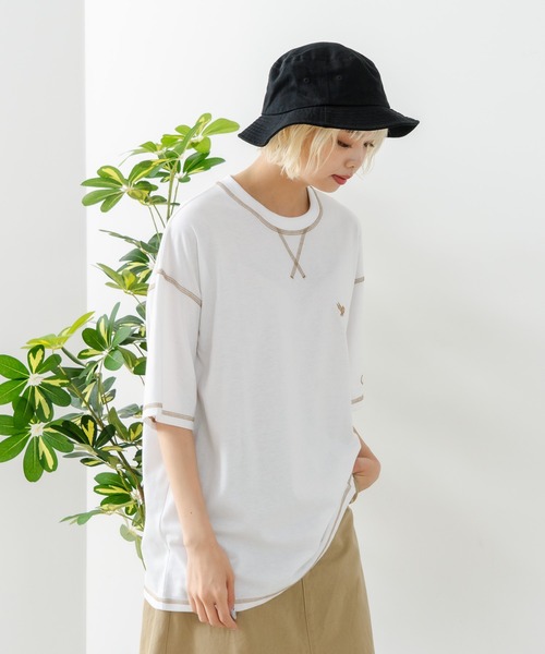 OUTDOOR EXCHANGE(アウトドアエクスチェンジ)の「【OUTDOOR EXCHANGE/アウトドアエクスチェンジ】×【ZERO STAIN/ゼロステイン】コラボ 配色 3本針ステッチ クルーネック Tシャツ(Tシャツ/カットソー・メンズ・ホワイト/アイボリー・MEDIUM/LARGE)」の10枚目の写真