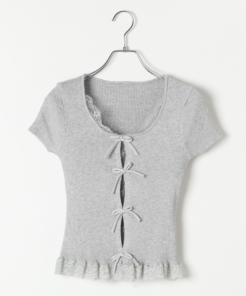 3.3 Field Trip （3.3フィールドトリップ）の「3.3 Field Trip／裾レースリボンカーディガン（ニット/セーター・レディース・ブラック/アイボリー/ダークグレー/ライトグレー・FREE）」の7枚目の写真