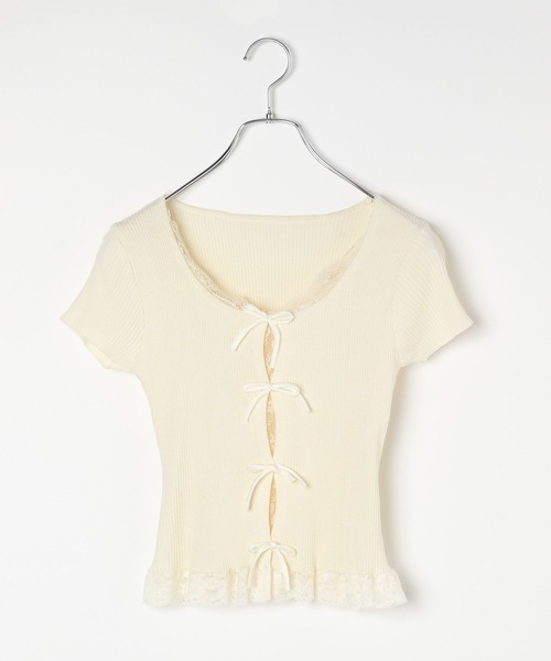 3.3 Field Trip （3.3フィールドトリップ）の「3.3 Field Trip／裾レースリボンカーディガン（ニット/セーター・レディース・ブラック/アイボリー/ダークグレー/ライトグレー・FREE）」の9枚目の写真