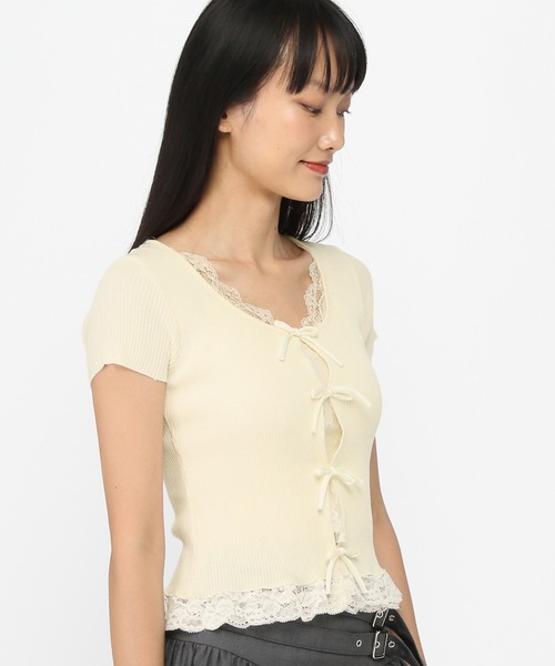 3.3 Field Trip （3.3フィールドトリップ）の「3.3 Field Trip／裾レースリボンカーディガン（ニット/セーター・レディース・ブラック/アイボリー/ダークグレー/ライトグレー・FREE）」の21枚目の写真