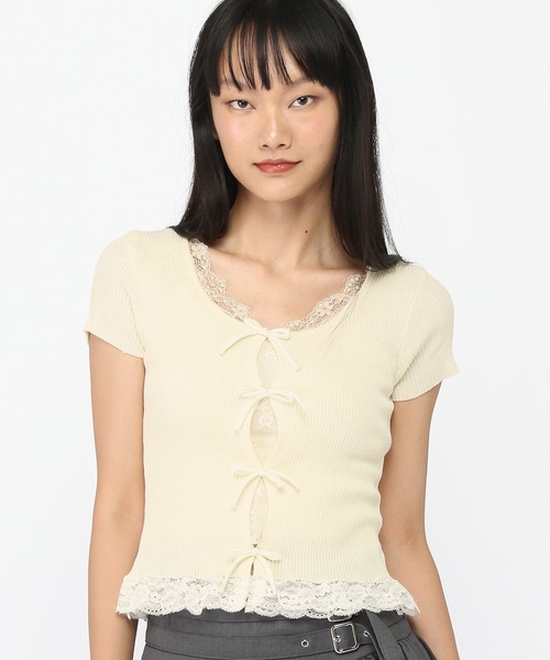 3.3 Field Trip （3.3フィールドトリップ）の「3.3 Field Trip／裾レースリボンカーディガン（ニット/セーター・レディース・ブラック/アイボリー/ダークグレー/ライトグレー・FREE）」の22枚目の写真